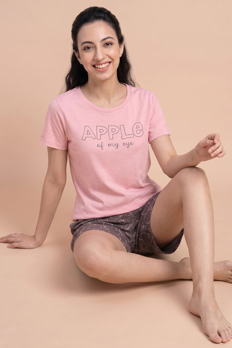 Zivame Apple Print Knit Cotton Short Set - Dark Gull Gray — image 4
